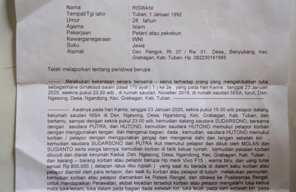 Babak Belur Dikeroyok dan Dipermalukan , Warga Banyubang Grabagan Melapor ke Polres Tuban