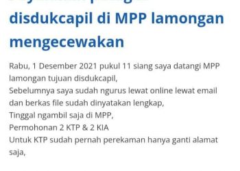 Warga Masyarakat Kecewa Atas Pelayanan Petugas Disdukcapil di MPP Lamongan