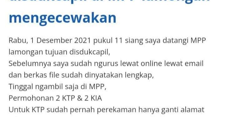 Warga Masyarakat Kecewa Atas Pelayanan Petugas Disdukcapil di MPP Lamongan