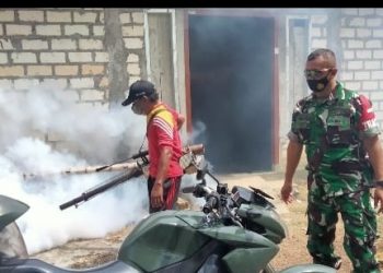 Antisipasi DBD Babinsa Desa Klumpit Lakukan Fogging