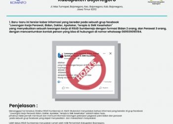 Hoax , Itulah Pernyataan Dirut RSUD Sumberrejo Menanggapi Informasi Loker di Grup FB