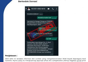 Awas..! Hoax Nomor Telepon Wakil Bupati Bojonegoro Berkedok Donasi