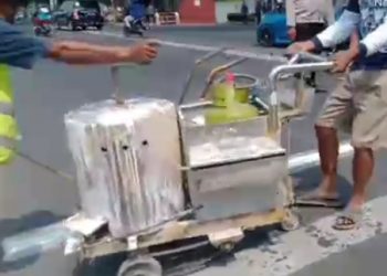 Pengecatan Marka Jalan Gunakan LPG  Bersubsidi 3 Kg