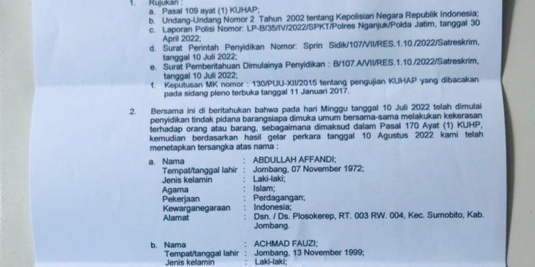 Bila Pelaku Kasus 170 Tidak Ditahan, Ketua LPHM – PANDAWA DPC MOJOKERTO Siap Laporkan ke Propam Polda Jatim dan Mabes Polri