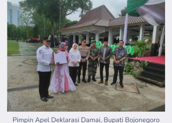 Pimpin Apel Deklarasi Damai, Bupati Bojonegoro Berharap Sukseskan Pilkades Gelombang I