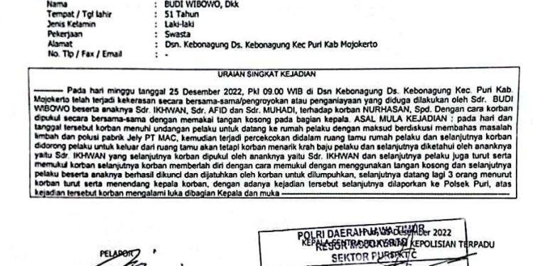Terancam Pasal 170 KUHAP, Seorang Kasun Diduga Melakukan Tindakan Pengeroyokan Terhadap Seorang Warga Kebonagung