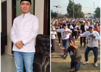 Gus Barra bersama sang istri dan H Soleh berbaur bersama warga untuk senam sehat bersama