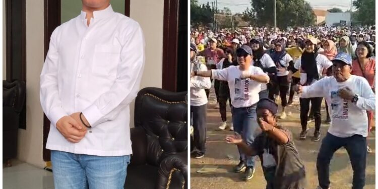 Gus Barra bersama sang istri dan H Soleh berbaur bersama warga untuk senam sehat bersama