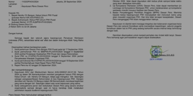 PWI Dilarang Menempati Gedung Dewan Pers dan Dilarang Mengadakan UKW