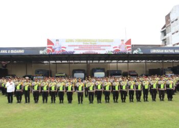 Pamatwil didampingi Kapolres Mojokerto Kota Pimpin Apel Serpas Pengamanan TPS Pilkada 2024