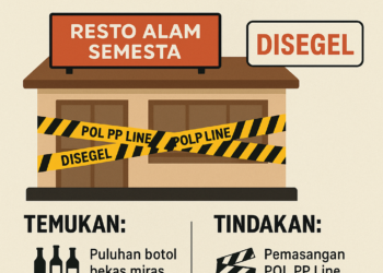 Positif Edarkan Miras, Resto Alam Semesta Disegel Satpol PP Kabupaten Kediri